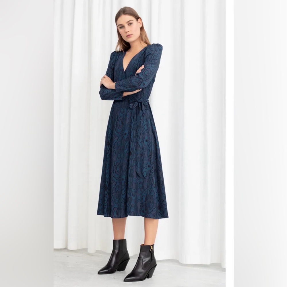 & Other Stories Wood Jacquard Midi Wrap Dress